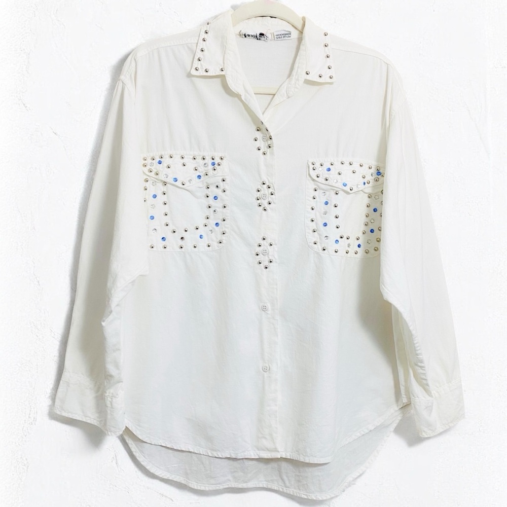 Desert Rose Vintage‎ Western Vibes 100% Cotton White Studded Detail Button Down